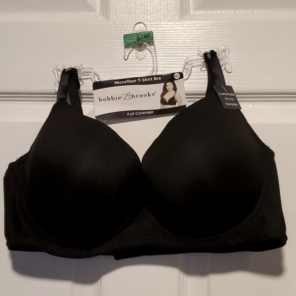 NWT Bobbie Brooks Full Coverage Black Microfiber Ladies T-Shirt Bra - Size 42C